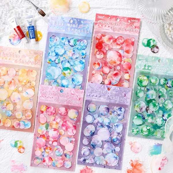 Glazed Sugar Heart Series Bubble Splash PET Sticker Sheets